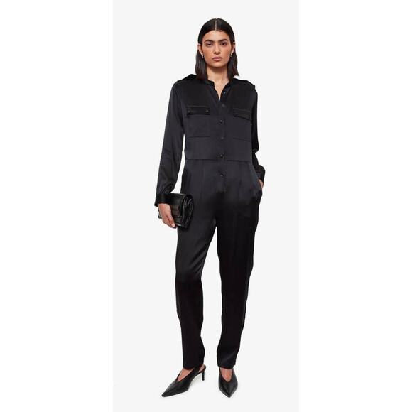NEW! Anine Bing M Rosalie 100% Silk Jumpsuit $640 One Piece Coveralls Black - Picture 3 of 15